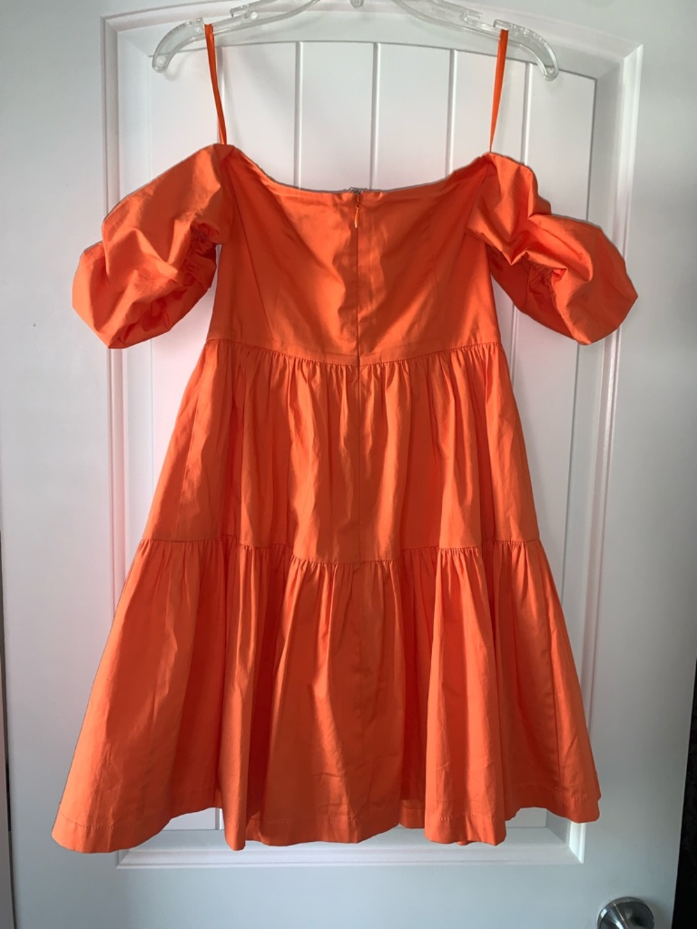 STAUD Women’s Elio Off-Shoulder Orange Button Babydoll Ruffle Mini Sun Dress 4 - Picture 7 of 14